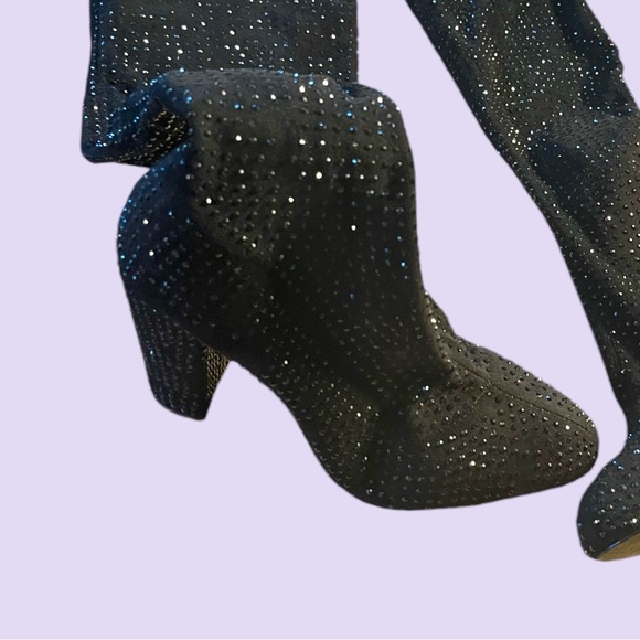 Black Glitter Over-The-Knee Heeled Boot Size 6.5 - Picture 3 of 7